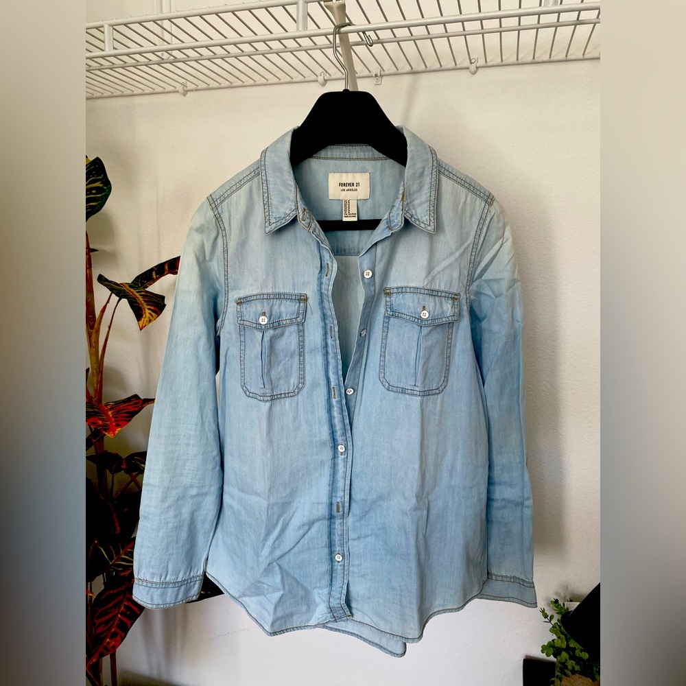 Forever 21 Faux Denim Button Down Shirt